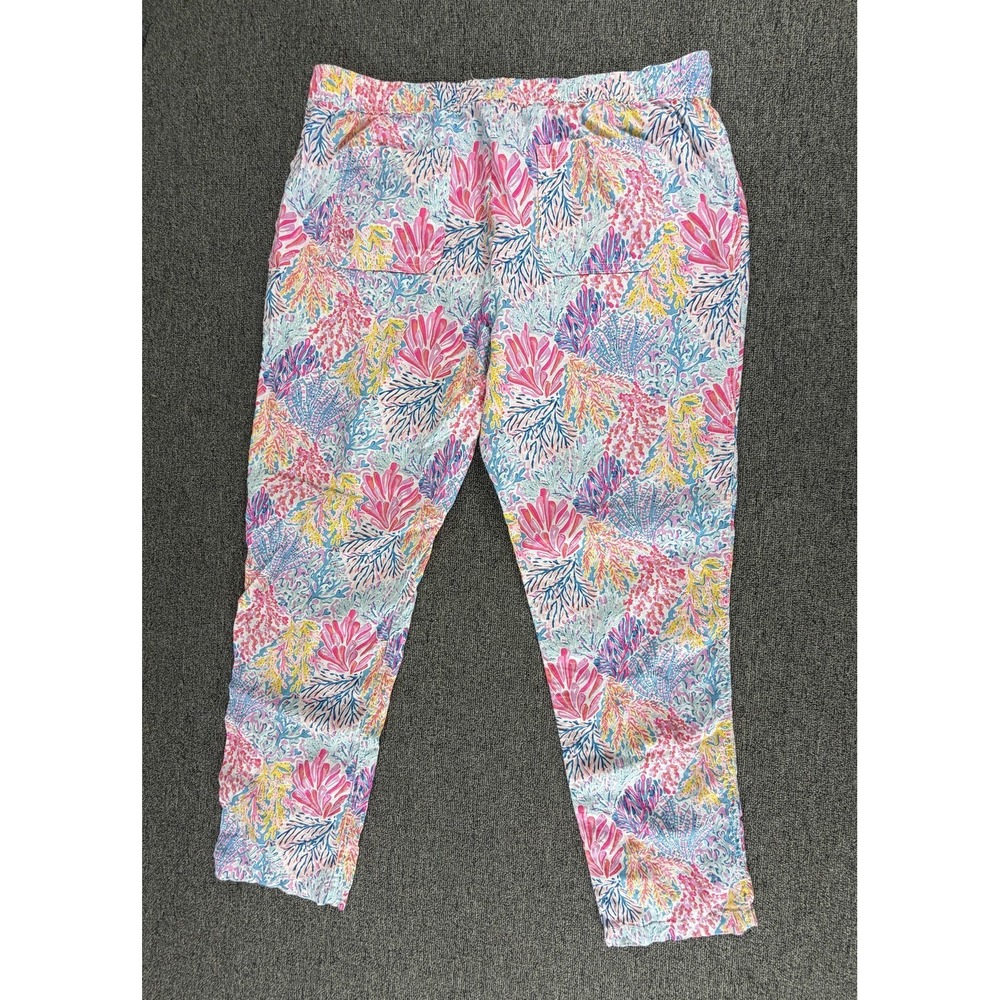 Lilly Pulitzer Pants Womens‎ XL Pink Taron Linen Ankle Drawstring Splashdance
